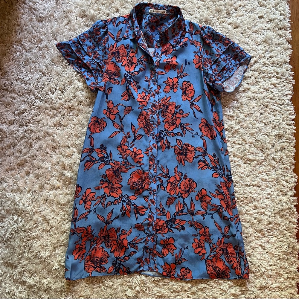 Alice + Olivia Floral-print Cupro Mini Shirt Dress - Picture 5 of 9